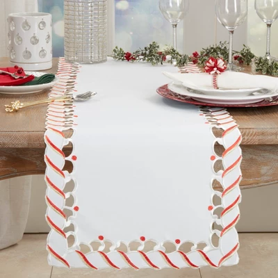 Saro Lifestyle Candy Cane Stripe Border Christmas Holiday Table Runner 2 Saro Lifestyle Candy Cane Stripe Border Christmas Holiday Table Runner - Image 2