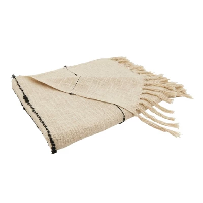 50"x60" Chic Textured Striped Fringe Throw Blanket Natural - Saro Lifestyle: Cotton Woven, Machine Washable, All Ages 1 50"x60" Chic Textured Striped Fringe Throw Blanket Natural - Saro Lifestyle: Cotton Woven, Machine Washable, All Ages