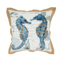 Saro Lifestyle Coastal Outdoor Sea Horse Poly Filled Pillow, 18"x18", Blue -Winter Glow Store GUEST 041fa22c ac10 4cd6 a87f fd17764bcf0a