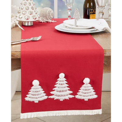 Saro Lifestyle Holly Jolly Christmas Trees Table Runner, 16"x72", Red 2 Saro Lifestyle Holly Jolly Christmas Trees Table Runner, 16"x72", Red - Image 2
