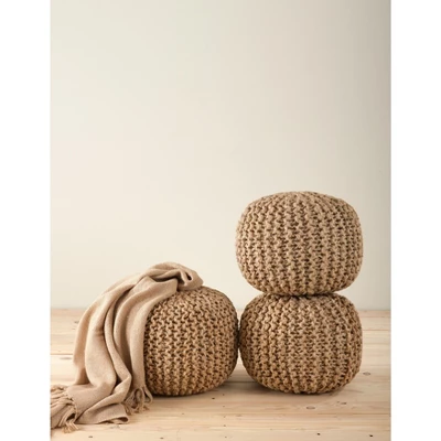 Saro Lifestyle Decorative Pouf - 18"x18"x14" Round, Natural 1 Saro Lifestyle Decorative Pouf - 18"x18"x14" Round, Natural