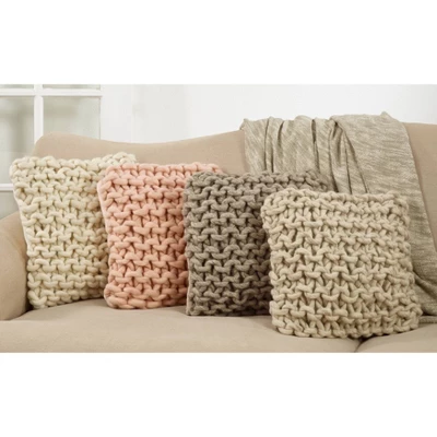 18"x18" Chunky Knit Square Throw Pillow Cream - Saro Lifestyle 2 18"x18" Chunky Knit Square Throw Pillow Cream - Saro Lifestyle - Image 2