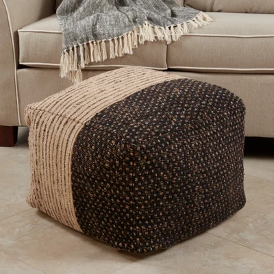 Saro Lifestyle Two-Tone Pouf, 20"x20"x14" Square, Black 2 Saro Lifestyle Two-Tone Pouf, 20"x20"x14" Square, Black - Image 2
