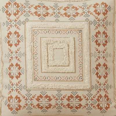 Saro Lifestyle Printed + Tufted Floor Pillow - Poly Filled, 30" Square, Natural 2 Saro Lifestyle Printed + Tufted Floor Pillow - Poly Filled, 30" Square, Natural - Image 2