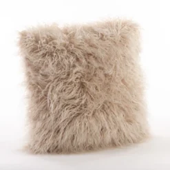 Saro Lifestyle Mongolian Faux Fur Throw Pillow, Oatmeal, 22" X 22"