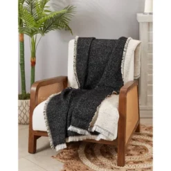 50"x60" Versatile Chic Reversible Fringe Throw Blanket Black - Saro Lifestyle 5 50"x60" Versatile Chic Reversible Fringe Throw Blanket Black - Saro Lifestyle -Winter Glow Store GUEST 0925473f 3364 4495 8bba 32bde2b10dab