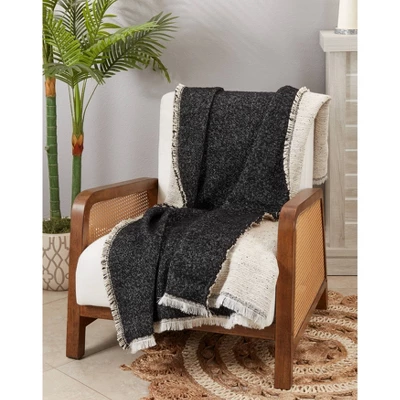 50"x60" Versatile Chic Reversible Fringe Throw Blanket Black - Saro Lifestyle 3 50"x60" Versatile Chic Reversible Fringe Throw Blanket Black - Saro Lifestyle - Image 3