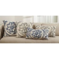 14"x23" Montpellier Floral Distressed Down Filled Throw Pillow Navy - Saro Lifestyle