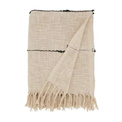 50"x60" Chic Textured Striped Fringe Throw Blanket Natural - Saro Lifestyle: Cotton Woven, Machine Washable, All Ages 2 50"x60" Chic Textured Striped Fringe Throw Blanket Natural - Saro Lifestyle: Cotton Woven, Machine Washable, All Ages - Image 2