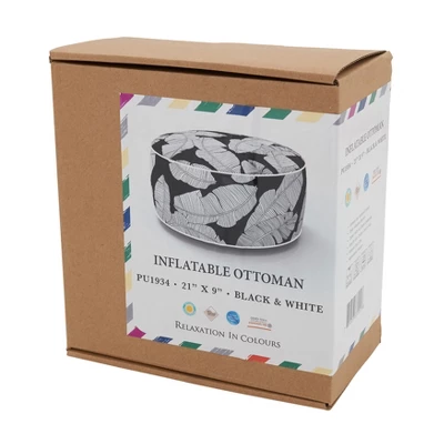 Saro Lifestyle Sketch Leaf Outdoor Ottoman, 21"x9" Round, Black/White 3 Saro Lifestyle Sketch Leaf Outdoor Ottoman, 21"x9" Round, Black/White - Image 3