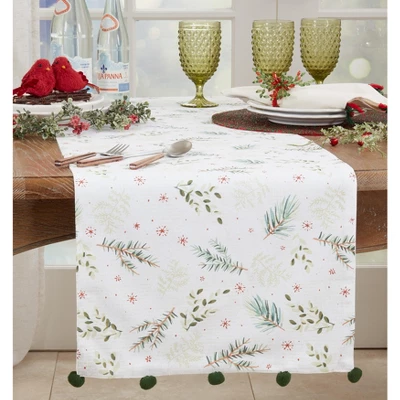 Saro Lifestyle Dining Table Runner With Christmas Foliage Design, Green, 16" X 72" 2 Saro Lifestyle Dining Table Runner With Christmas Foliage Design, Green, 16" X 72" - Image 2