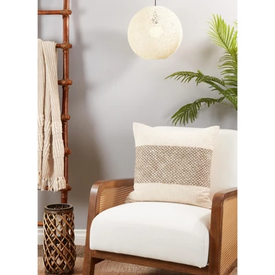 Saro Lifestyle Poly Filled Throw Pillow With Banded Design, 20", Beige 2 Saro Lifestyle Poly Filled Throw Pillow With Banded Design, 20", Beige - Image 2