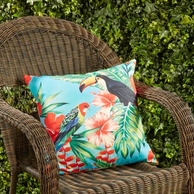 Saro Lifestyle Vibrant Toucan Outdoor Pillow With Poly Fill, 18"x18", Multicolored 3 Saro Lifestyle Vibrant Toucan Outdoor Pillow With Poly Fill, 18"x18", Multicolored - Image 3