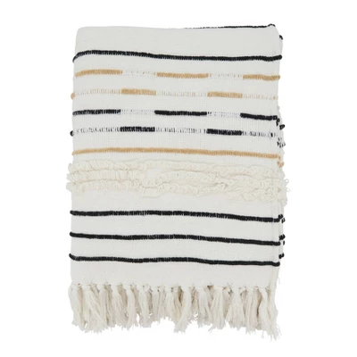 50"x60" Woven Sophistication Corded Fringe Throw Blanket Ivory - Saro Lifestyle 1 50"x60" Woven Sophistication Corded Fringe Throw Blanket Ivory - Saro Lifestyle