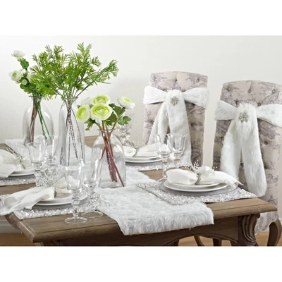 72"x15" Faux Fur Table Runner White - Saro Lifestyle 2 72"x15" Faux Fur Table Runner White - Saro Lifestyle - Image 2