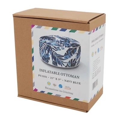 Saro Lifestyle Blue Tropic Outdoor Ottoman, 21"x9" Round, Navy Blue 3 Saro Lifestyle Blue Tropic Outdoor Ottoman, 21"x9" Round, Navy Blue - Image 3