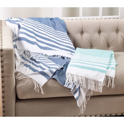 50"x60" Striped Pattern Throw Blanket With Fringes Navy - Saro Lifestyle 2 50"x60" Striped Pattern Throw Blanket With Fringes Navy - Saro Lifestyle - Image 2