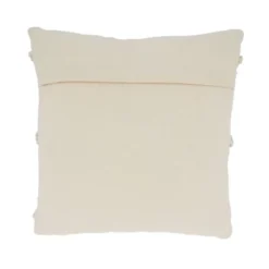 18"x18" Striped Design With Pom-Poms Square Throw Pillow Cover Ivory - Saro Lifestyle