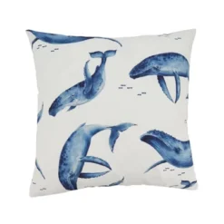 Saro Lifestyle Playful Whales Outdoor Pillow With Poly Fill, 18"x18", Off-White -Winter Glow Store GUEST 135e5cfe 704d 4eba 8b4c e27c8e235b25
