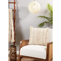 Saro Lifestyle Fringe Stripe Throw Pillow With Down Filling, 20", Natural 3 Saro Lifestyle Fringe Stripe Throw Pillow With Down Filling, 20", Natural -Winter Glow Store GUEST 136165db efab 486a 9f7f 70756caad216