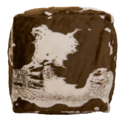 Saro Lifestyle Faux Fur Cow Hide Pouf, 20"x20"x14" Square, Brown 6 Saro Lifestyle Faux Fur Cow Hide Pouf, 20"x20"x14" Square, Brown - Image 6