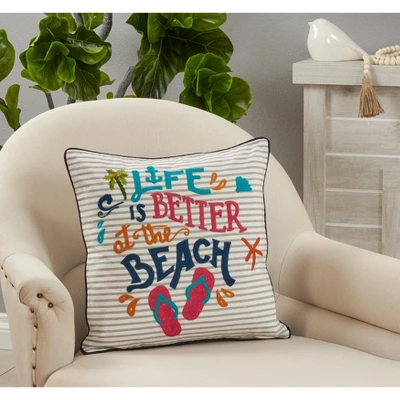 Saro Lifestyle Life Is Better At The Beach Decorative Pillow Cover, Multi, 18" 2 Saro Lifestyle Life Is Better At The Beach Decorative Pillow Cover, Multi, 18" - Image 2