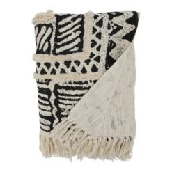 Saro Lifestyle Saro Lifestyle Cotton Throw With Block Print Design, Black, 50"x60"