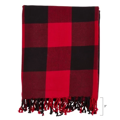 Buffalo Plaid Throw Blanket Red - Saro Lifestyle: 100% Cotton, Tassel Edges, Machine Washable, 50x60" 2 Buffalo Plaid Throw Blanket Red - Saro Lifestyle: 100% Cotton, Tassel Edges, Machine Washable, 50x60" - Image 2