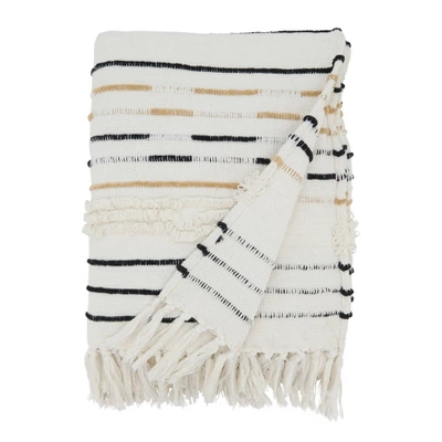 50"x60" Woven Sophistication Corded Fringe Throw Blanket Ivory - Saro Lifestyle 2 50"x60" Woven Sophistication Corded Fringe Throw Blanket Ivory - Saro Lifestyle - Image 2