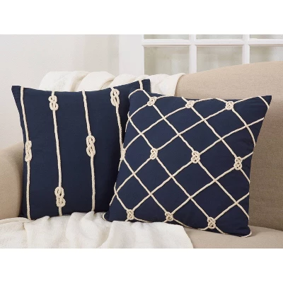 20"x20" Oversize Knotted Rope Square Throw Pillow Navy - Saro Lifestyle 3 20"x20" Oversize Knotted Rope Square Throw Pillow Navy - Saro Lifestyle - Image 3