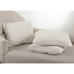 20"x20" Oversize Knitted Design Square Throw Pillow Ivory - Saro Lifestyle