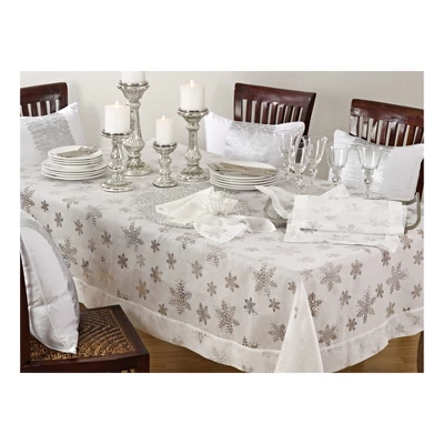 White Snowflakes Table Runner - Saro Lifestyle: Elegant Holiday Decor, Machine Washable, Polyester 1 White Snowflakes Table Runner - Saro Lifestyle: Elegant Holiday Decor, Machine Washable, Polyester
