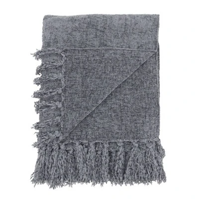 50"x60" Chenille Throw Blanket With Fringed Edges Gray - Saro Lifestyle 1 50"x60" Chenille Throw Blanket With Fringed Edges Gray - Saro Lifestyle