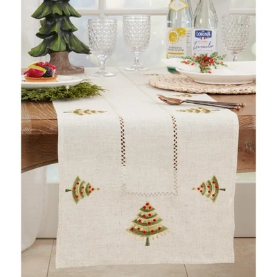 Saro Lifestyle Holiday Table Runner With Embroidered Christmas Tree Design 2 Saro Lifestyle Holiday Table Runner With Embroidered Christmas Tree Design - Image 2