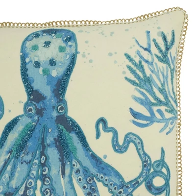 20"x20" Oversize Octopus Design Square Throw Pillow Cover Navy Blue - Saro Lifestyle 2 20"x20" Oversize Octopus Design Square Throw Pillow Cover Navy Blue - Saro Lifestyle - Image 2