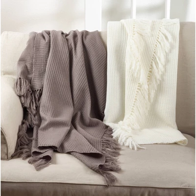 50"x60" Throw Blanket Off White - Saro Lifestyle: Cozy Polyester Basket Weave, Hand Washable 3 50"x60" Throw Blanket Off White - Saro Lifestyle: Cozy Polyester Basket Weave, Hand Washable - Image 3