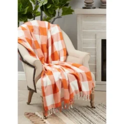 Saro Lifestyle Saro Lifestyle Cotton Throw With Buffalo Plaid Design, Orange, 50"x60" 5 Saro Lifestyle Saro Lifestyle Cotton Throw With Buffalo Plaid Design, Orange, 50"x60" -Winter Glow Store GUEST 2105d6ce 9fec 49fc b81b 198df752c2e6