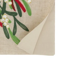 Saro Lifestyle Festive Merry Christmas Ribbon Table Runner, 16"x70", Beige