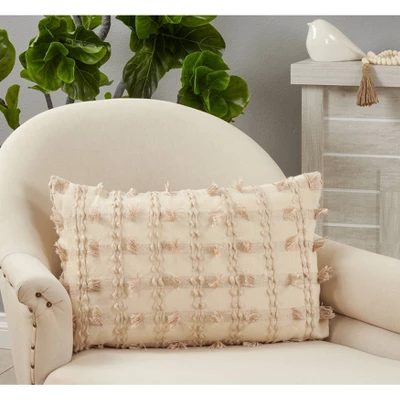 16"x24" Oversized Striped Design With Fringe Lumbar Throw Pillow Cover Natural - Saro Lifestyle 2 16"x24" Oversized Striped Design With Fringe Lumbar Throw Pillow Cover Natural - Saro Lifestyle - Image 2