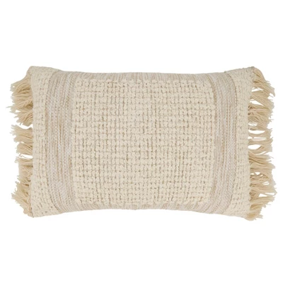 Saro Lifestyle Fringe Haven Outdoor Poly Filled Throw Pillow, 16"x24", Beige 3 Saro Lifestyle Fringe Haven Outdoor Poly Filled Throw Pillow, 16"x24", Beige - Image 3