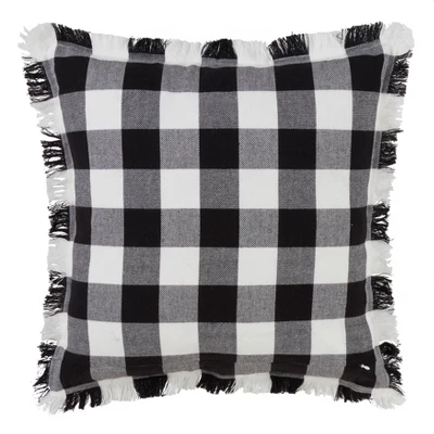 20"x20" Oversize Fringed Buffalo Plaid Down Filled Square Throw Pillow Black - Saro Lifestyle 1 20"x20" Oversize Fringed Buffalo Plaid Down Filled Square Throw Pillow Black - Saro Lifestyle