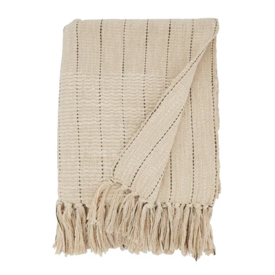 50"x60" Rugged Elegance Striped Fringe Throw Blanket Natural - Saro Lifestyle: Cozy Cotton, Machine Washable 2 50"x60" Rugged Elegance Striped Fringe Throw Blanket Natural - Saro Lifestyle: Cozy Cotton, Machine Washable - Image 2