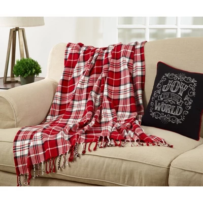 50"x60" Plaid Cotton Throw Red - SARO 2 50"x60" Plaid Cotton Throw Red - SARO - Image 2
