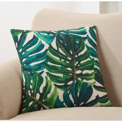 Saro Lifestyle Split Leaf Philodendron Pillow - Poly Filled, 18" Square, Green 3 Saro Lifestyle Split Leaf Philodendron Pillow - Poly Filled, 18" Square, Green - Image 3