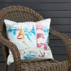 Saro Lifestyle Coastal Outdoor Lighthouse Poly Filled Pillow, 20"x20", Multicolored -Winter Glow Store GUEST 2b10ee8c cc43 4e98 af40 961cc17417cb