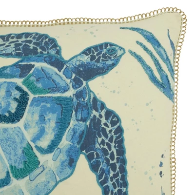 20"x20" Oversize Sea Turtle Square Throw Pillow With Zipper - Saro Lifestyle: Indoor Decor, Hand Wash 1 20"x20" Oversize Sea Turtle Square Throw Pillow With Zipper - Saro Lifestyle: Indoor Decor, Hand Wash