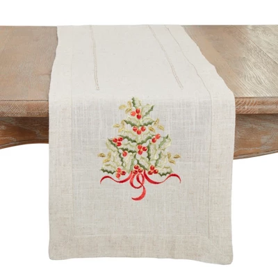 Saro Lifestyle Holiday Table Runner With Christmas Tree Embroidery 3 Saro Lifestyle Holiday Table Runner With Christmas Tree Embroidery - Image 3