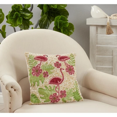 Saro Lifestyle Beaded Flamingo Decorative Pillow Cover, Multi, 16" 2 Saro Lifestyle Beaded Flamingo Decorative Pillow Cover, Multi, 16" - Image 2