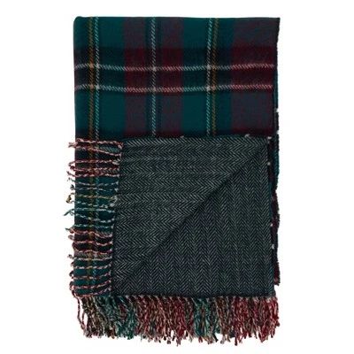 50"x60" Reversible Plaid Throw Blanket Green - Saro Lifestyle 1 50"x60" Reversible Plaid Throw Blanket Green - Saro Lifestyle