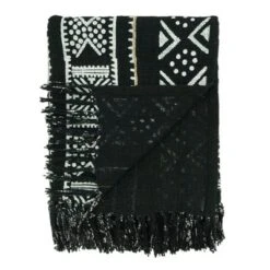 Saro Lifestyle Saro Lifestyle Mudcloth Design Throw Blanket, Black, 50"x60"